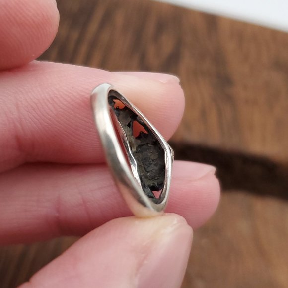 Size 4.5 925 Sterling Silver Heart Blue Turquoise Chips Ring - Picture 4 of 7